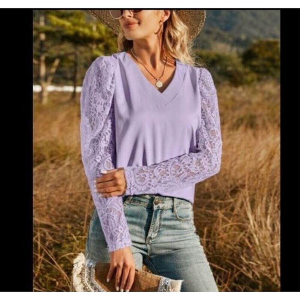 NXH Women’s Blouse sz M Lace Sleeve NEW #F465